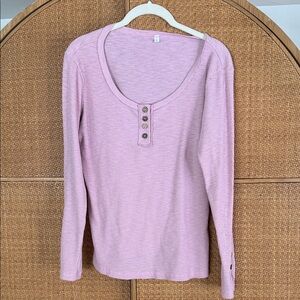 Elegant Pink Long Sleeve Henley Tee